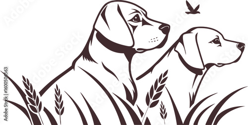 dog head, realistic, black and white illustration, digital art, high detail, precise lines, sharp contrast
