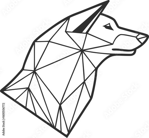 dog head, realistic, black and white illustration, digital art, high detail, precise lines, sharp contrast
