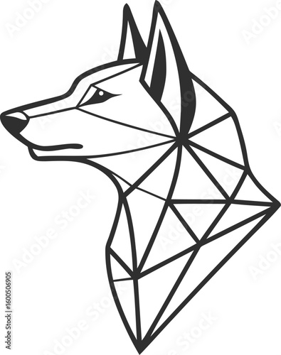 dog head, realistic, black and white illustration, digital art, high detail, precise lines, sharp contrast

