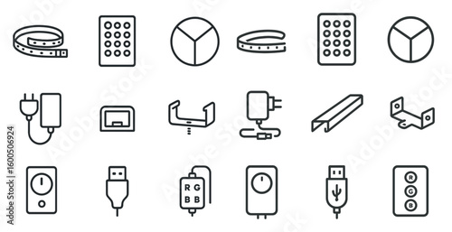 Electronics and devices line icons set – linear, outline, gadget symbols