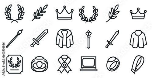 Royalty and ceremony line icons set – elegant, outline, monarchy symbols
