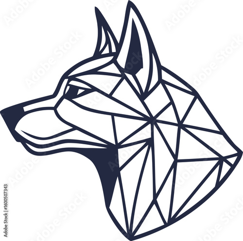 dog head, realistic, black and white illustration, digital art, high detail, precise lines, sharp contrast
