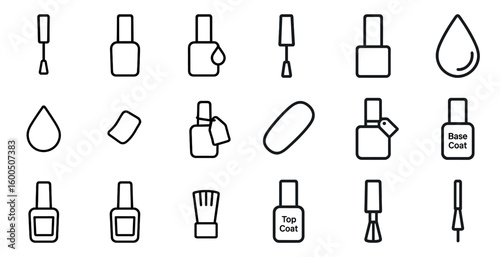 Nail care outline icons set – manicure, beauty, grooming essentials