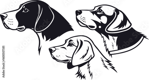 dog head, realistic, black and white illustration, digital art, high detail, precise lines, sharp contrast
