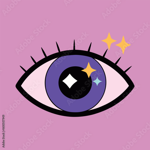 Surreal eye with stars inside creating a dreamy cosmic vision colour Art Vector illustration