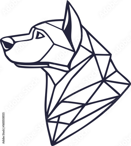 dog head, realistic, black and white illustration, digital art, high detail, precise lines, sharp contrast
