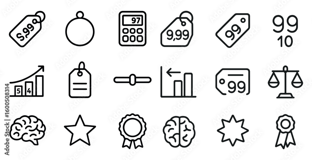Fototapeta premium Price and sale outline icons set – linear, marketing, shopping design elements