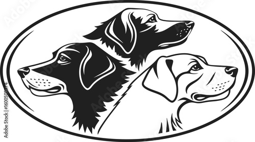 dog head, realistic, black and white illustration, digital art, high detail, precise lines, sharp contrast
