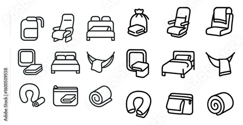 Travel and leisure line icons set – outline, silhouette, vacation symbols