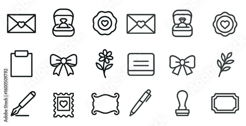 Wedding and celebration line icons set – outline, event, love symbols