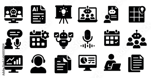 Technology and innovation solid icons set – ai, digital, robotics symbols
