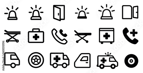 Emergency services line icons set – police, medical, rescue symbols