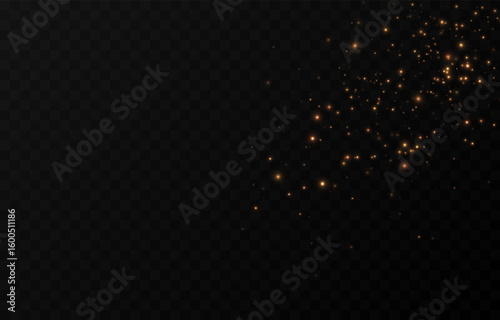 Vector magic glow. Flickering light png, sparkling magic dust png. Magic golden light particles. Christmas light.