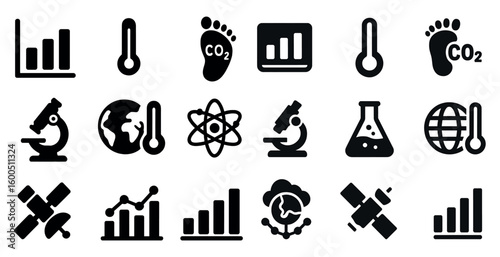 Environmental and climate solid icons set – sustainability, ecology, global warming symbols