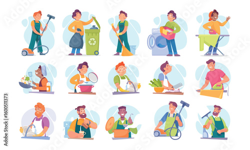 A Varied Range of Domestic Activities Illustrated in a Vibrant and Colorful Style