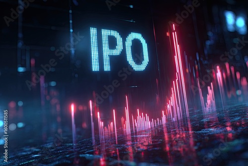 Digital IPO display with glowing data