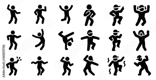 Dance and movement silhouette icons set – solid, filled, activity symbols