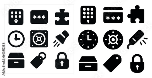 Security solid icons set – lock, privacy, protection and safety symbols