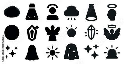 Spiritual and occult silhouette icons set – mystic, celestial, esoteric symbols