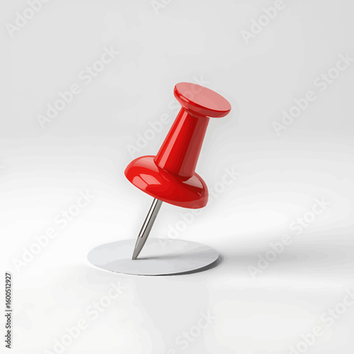 Red push pin on white background close up illustration concept reminder message board office supplies