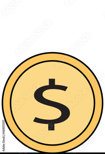 Gold coin with dollar symbol money currency