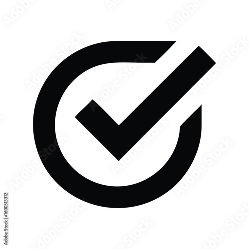 Rounded Check Mark Symbol in Clean Black and White Design