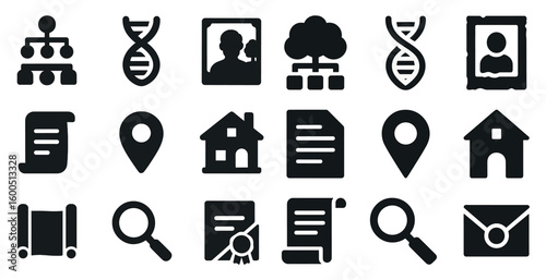 Business organization solid icons set – flat, filled, corporate and management symbols