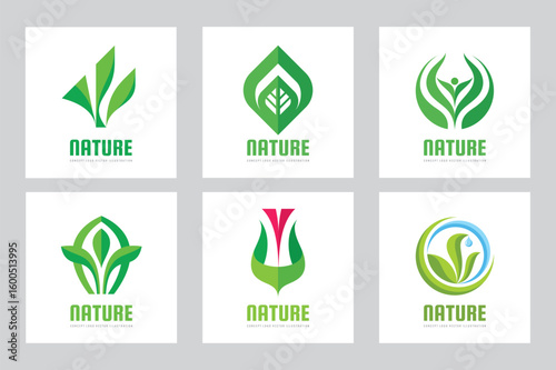 Nature green leaves plant - vector business logo set concept illustration. Sign collection. Graphic design element.