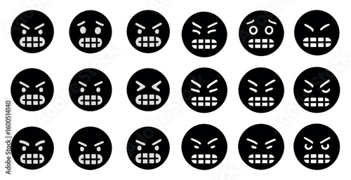 Emotions and expressions icons set – silhouette, solid, mood and feelings symbols