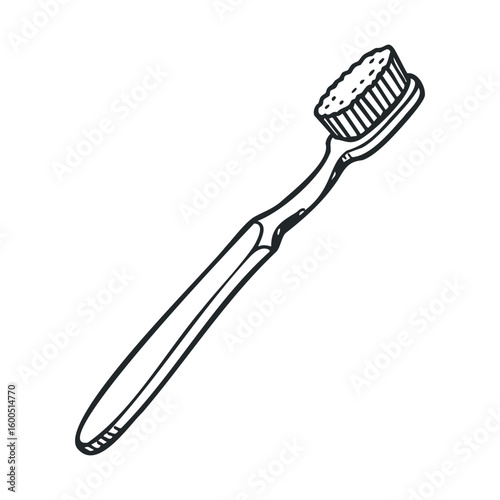 Black and white illustration of a toothbrush with detailed bristle design