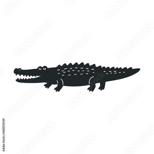 Silhouette of a crocodile with open mouth on white background