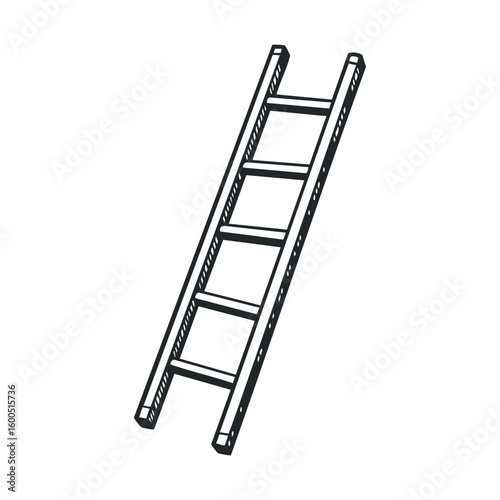 Illustration of a black and white ladder with five steps on a white background