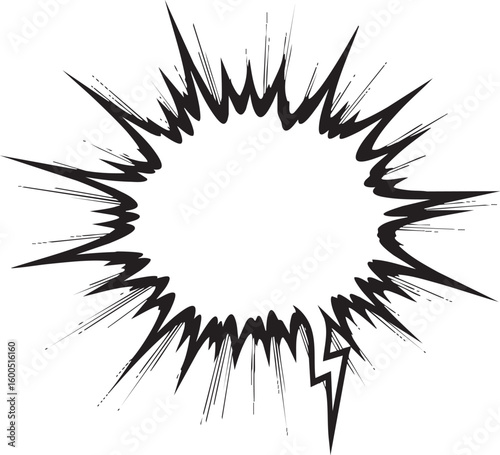 劇画風 衝撃・爆発吹き出し (白黒) - マンガ効果線素材