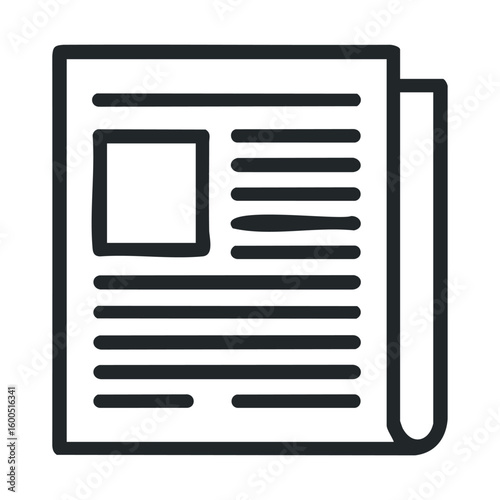 Illustration of a newspaper with folded corner and text layout