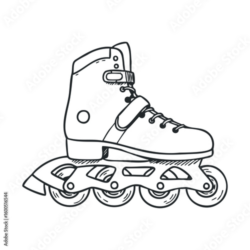 Black and white inline skate illustration with detailed design