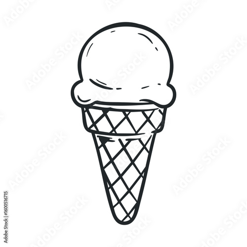 Hand-drawn ice cream cone illustration with crispy waffle pattern