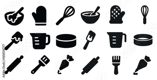 Baking and cooking solid icons set – flat, filled, culinary and kitchen tools symbols