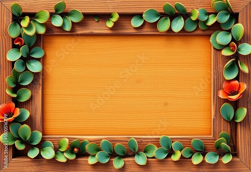 Rustic wooden frame mockup, eucalyptus leaves border, blank space,  texture,  empty space