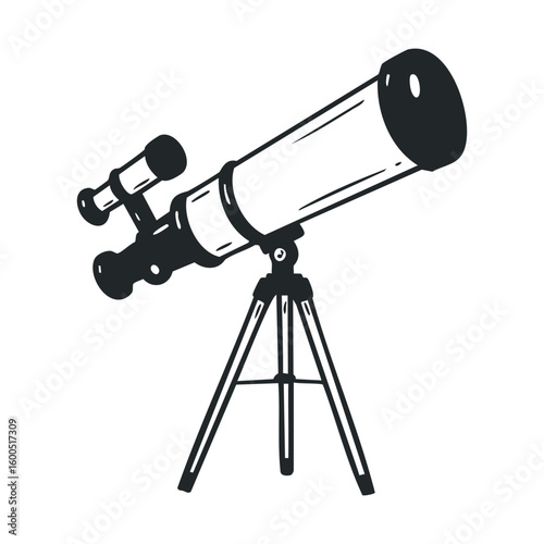 Monochrome telescope illustration on tripod