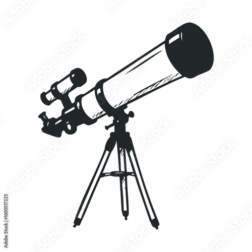 Detailed illustration of a large telescope on a tripod for astronomy enthusiasts