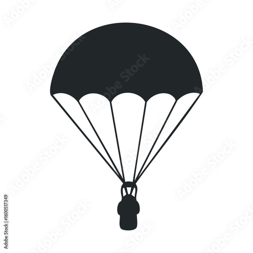 Silhouette of parachutist with open parachute descending safely