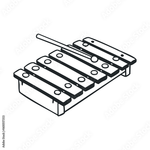 Simple black and white xylophone illustration with mallet