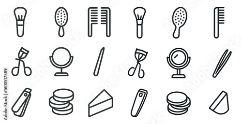 Beauty and personal care icons set – outline, linear, grooming and cosmetics symbols