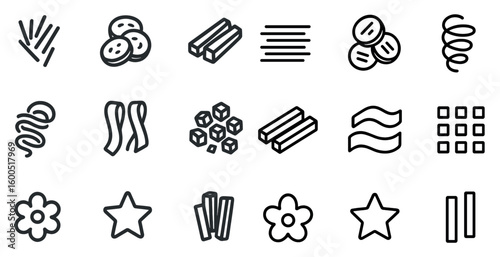 Pasta and noodle line icons set – silhouette, outline, culinary and cooking symbols