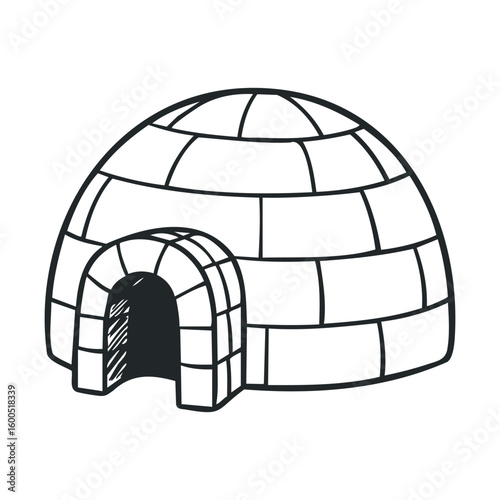 Simple black and white illustration of a traditional igloo structure