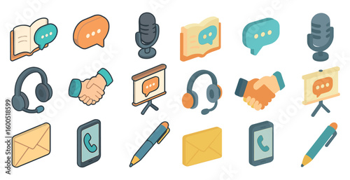 Communication and collaboration icons set – isometric, 3d, messaging and teamwork graphics