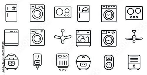 Home appliance line icons set – outline, kitchen and household vector graphics