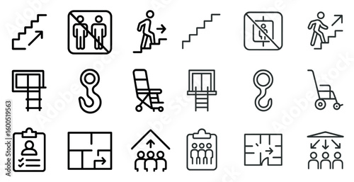 Accessibility and safety line icons set – outline, stairs, disability compliance symbols