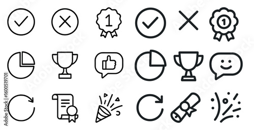 Business and achievement outline icons set – success, awards, competition symbols