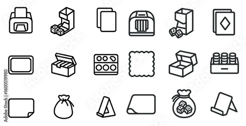 Board game outline icons set – strategy, leisure, tabletop symbols